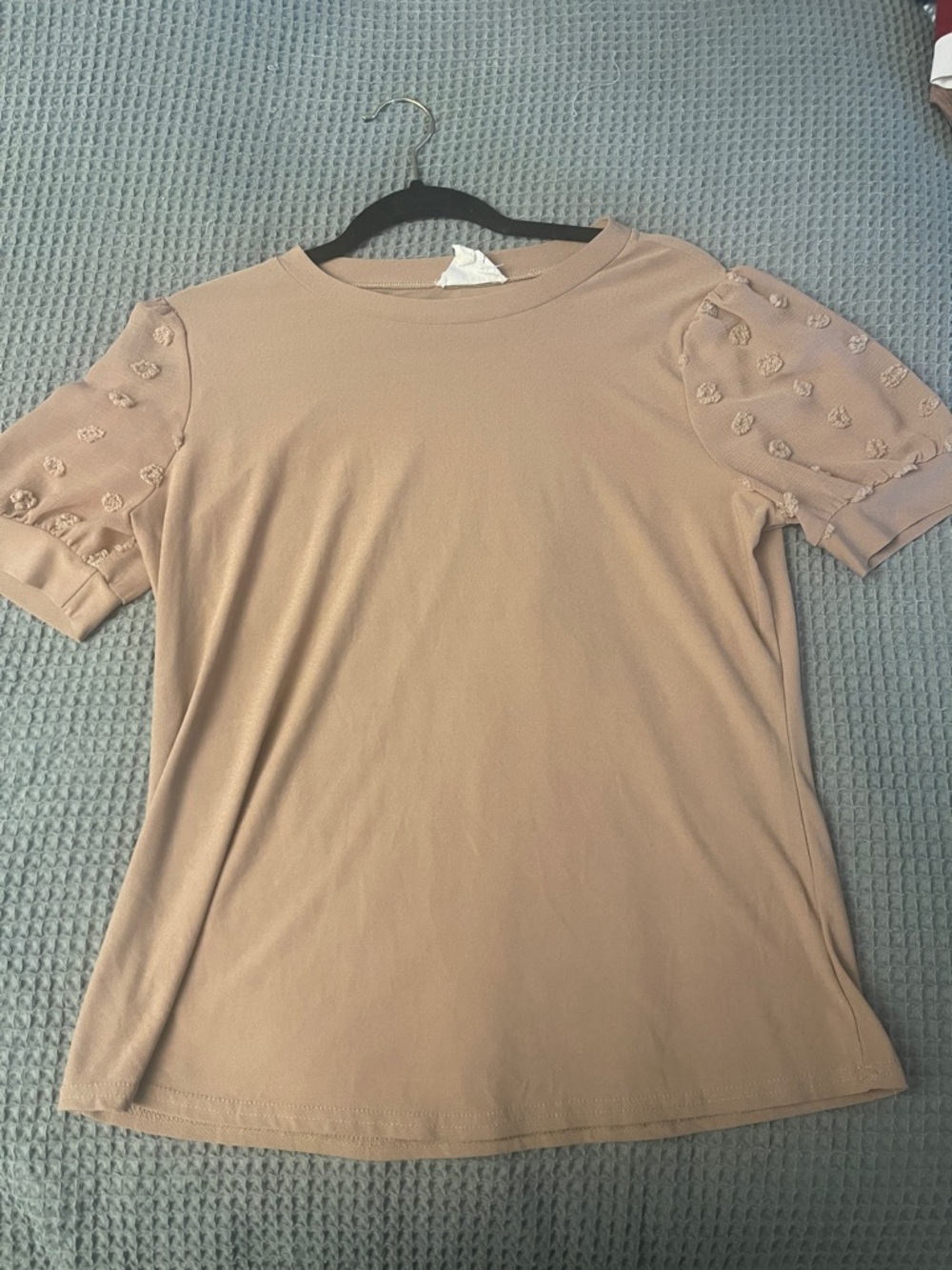 Classic Short-Sleeve Crewneck Top in Tan - Picture 1 of 3